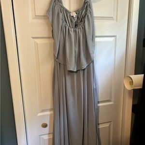 Elegant Gray Blue off the shoulder Maxi Dress